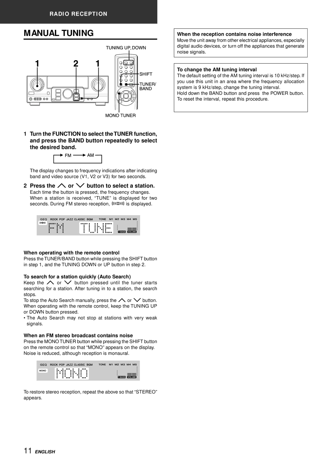 Aiwa AV-S17 manual Manual Tuning, Press the N or M button to select a station 