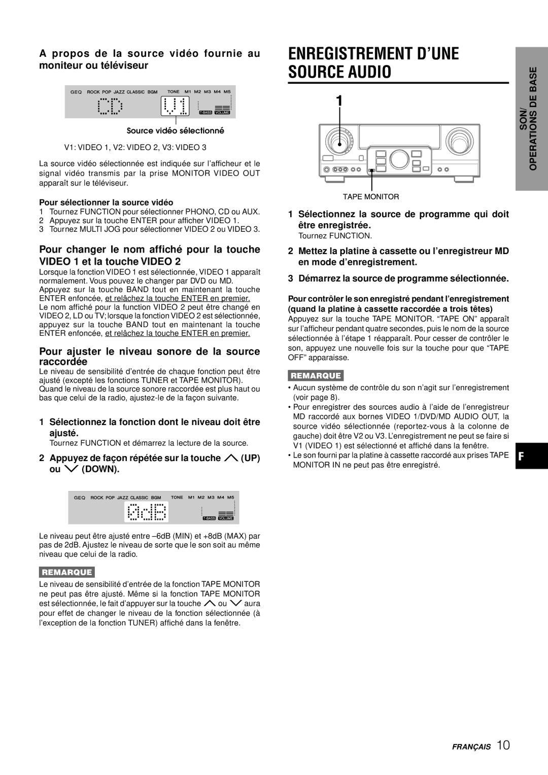 Aiwa AV-S17 manual Enregistrement D’UNE Source Audiobase, Sé lectionnez la fonction dont le niveau doit ê tre ajusté 