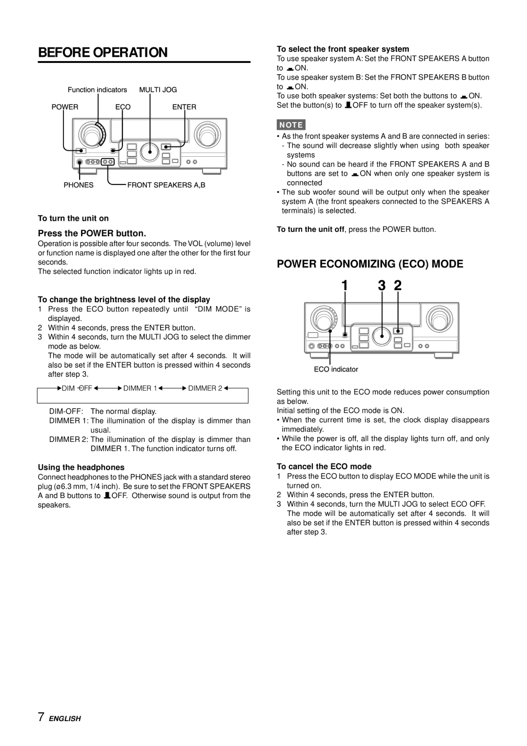 Aiwa AV-S17 manual Before Operation, Power Economizing ECO Mode, Press the Power button 