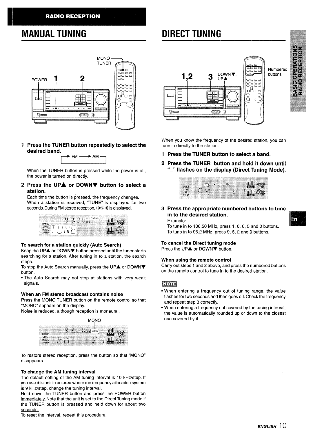 Aiwa AV-X120 manual Tuning Direct Tuning, Press the UPA or Downy button to select a station 