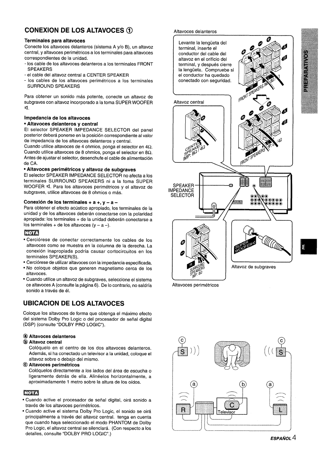 Aiwa AV-X120 manual Conexion DE LOS Altavoces @, Ubicacion DE LOS Altavoces 