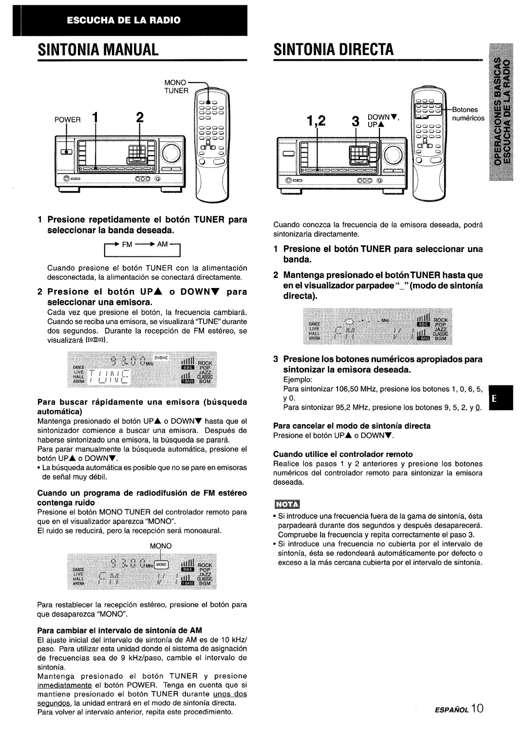 Aiwa AV-X120 manual Sintonia Manual, Sintonia Directa, Seleccionar una emisora 