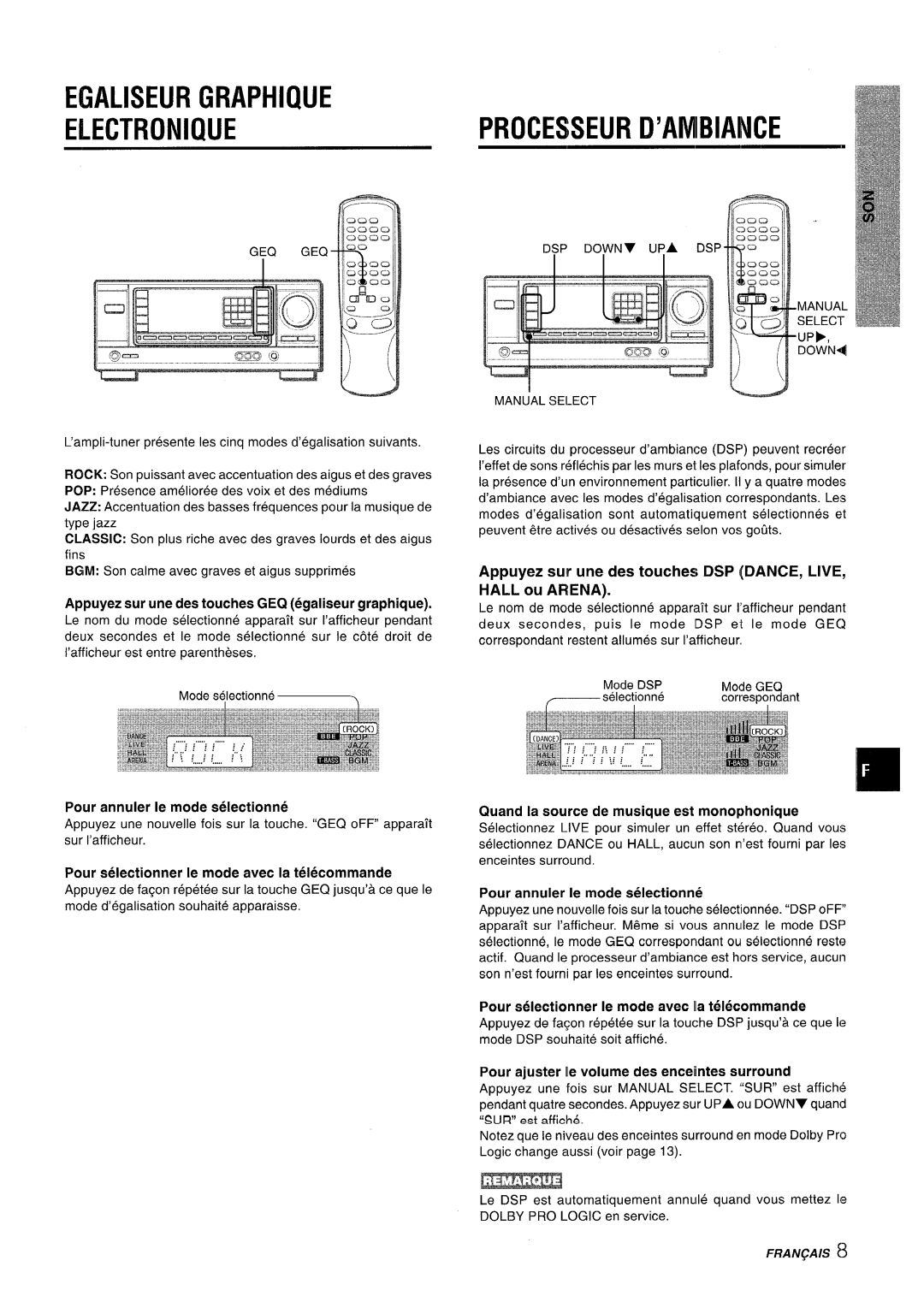 Aiwa AV-X120 manual Egaliseur Graphique Electronique, Appuyez sw une des touches DSP IIDANCE, Live 