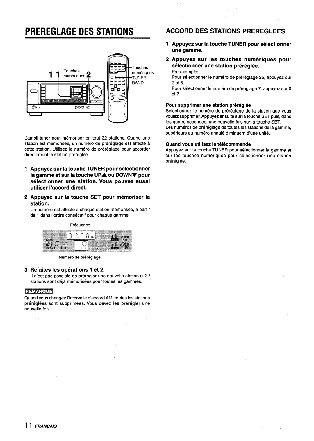 Aiwa AV-X120 manual Prereglage DES Stations, Accord DES Stations Prereglees, Refaites Ies operations 1 et 