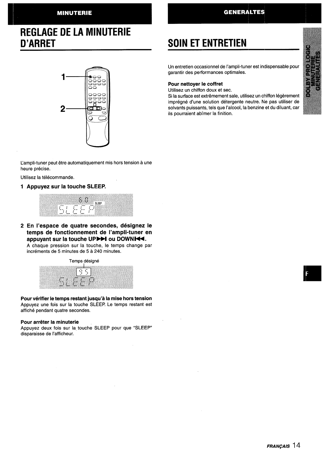 Aiwa AV-X120 manual Reglage DE LA Minuterie ’ARRET, Pour verifier Ie temps restant jusqu’a la mise hors tension 