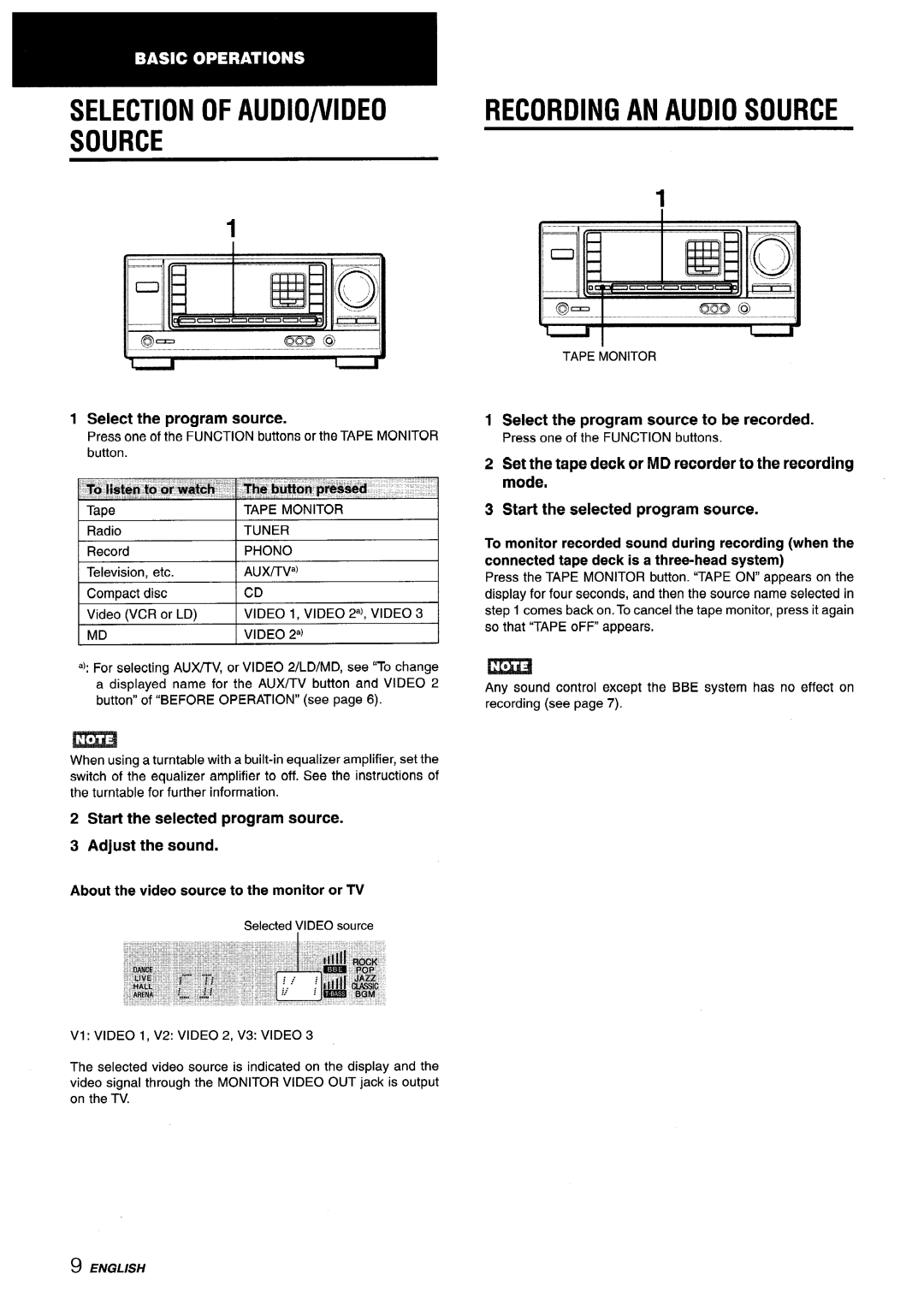 Aiwa AV-X220 manual Selection of AUDIO/VIDEO, Source, Select the program source to be recorded 