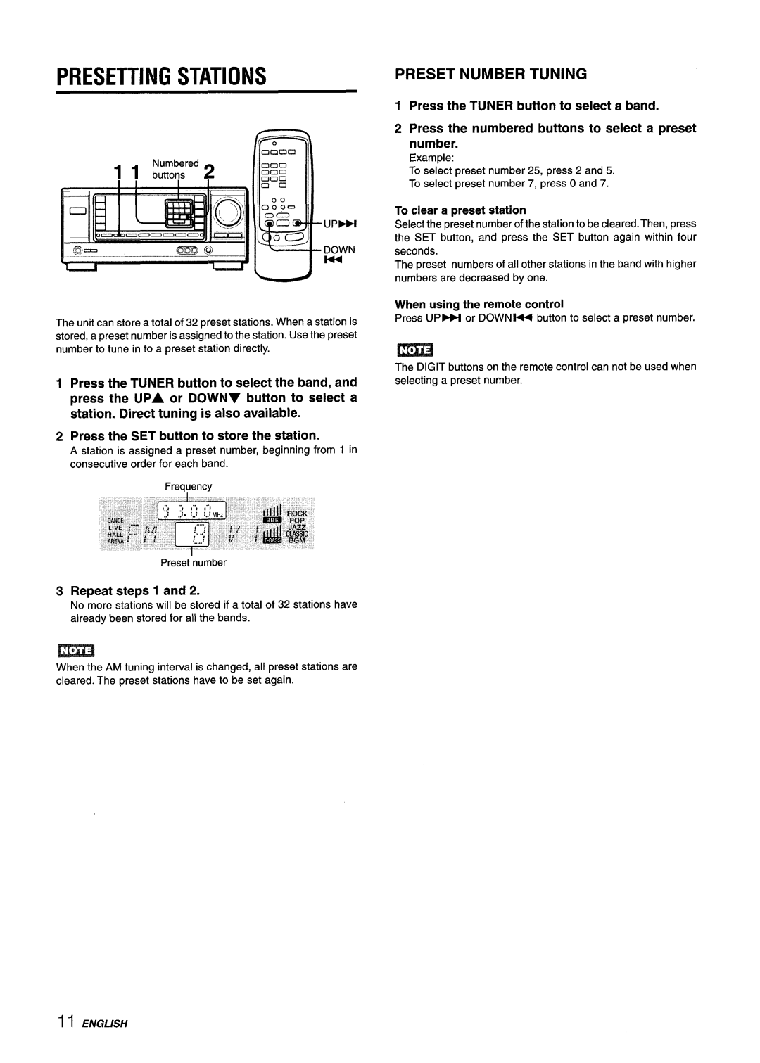 Aiwa AV-X220 manual Presetting Stations, Ll@, Repeat steps 1, To clear a preset station, When using the remote control 