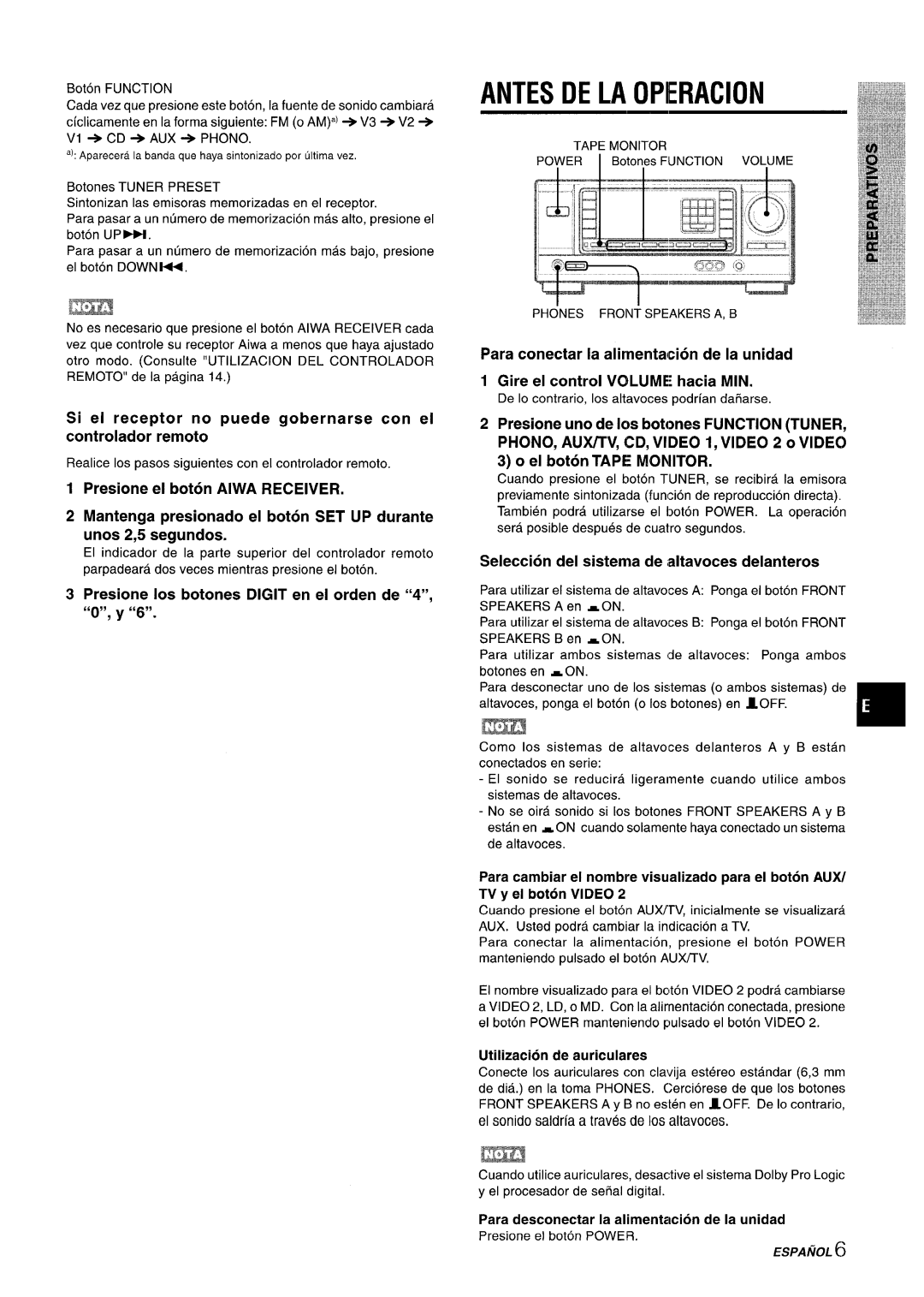 Aiwa AV-X220 manual Antes DE LA Operacion, Presione Ios botones Digit en el orden de 4, O, y 