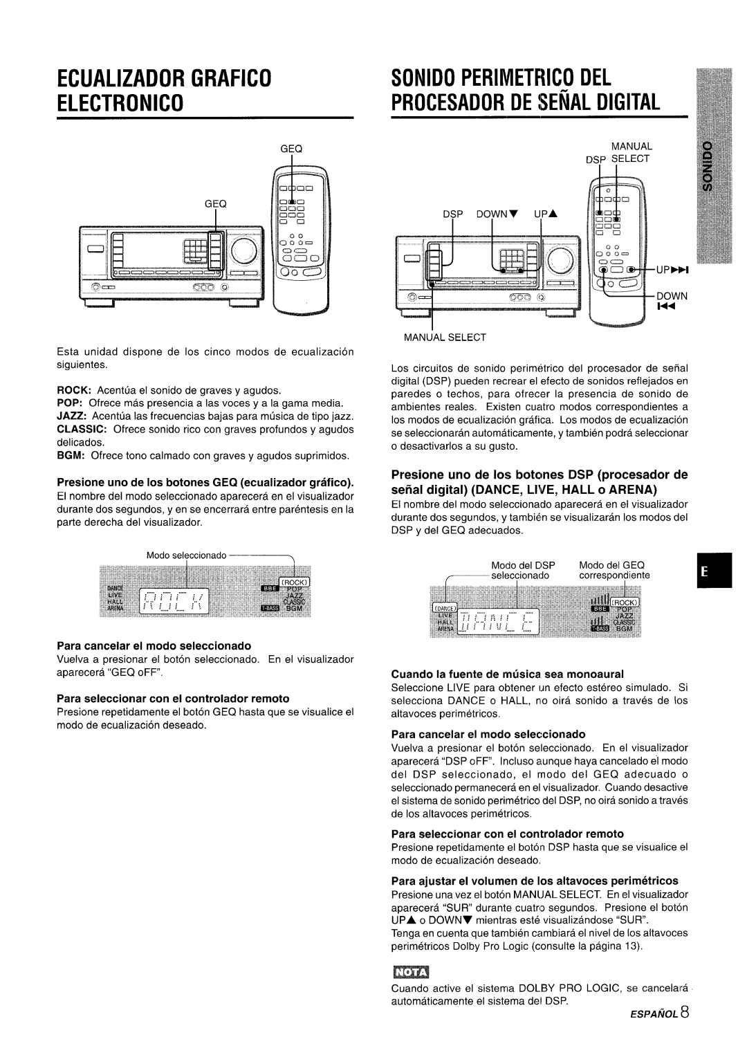 Aiwa AV-X220 manual Ecualizador Grafico Electronic, Sonido Periivietricodel 