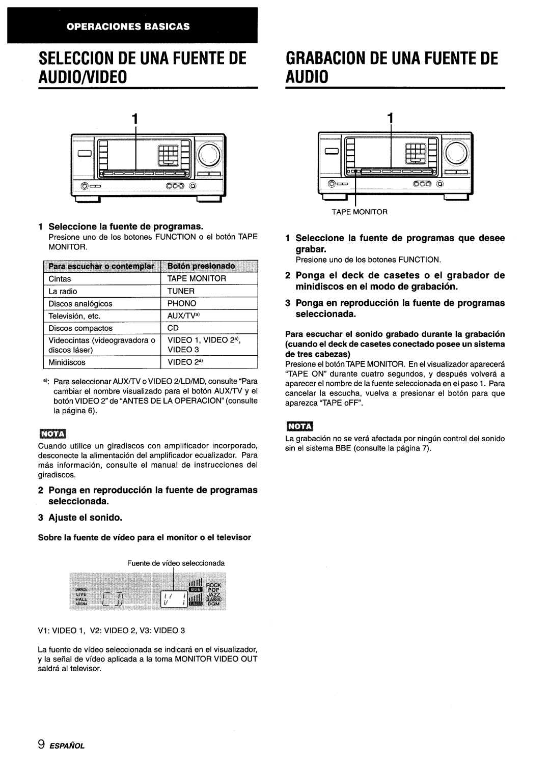 Aiwa AV-X220 manual Seleccion DE UNA Fuente DE, Audio, Seleccione la fuente de programas 