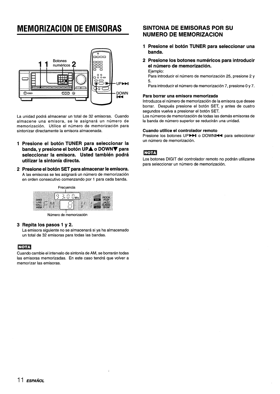 Aiwa AV-X220 manual Memorization DE Emisoras, Sintonia DE Emisoras POR SU Numero DE Memorization 