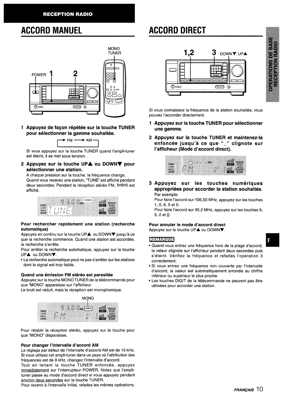 Aiwa AV-X220 manual Accord Direct, Numeriques Appropriees pour accorder la station souha-itr5e 