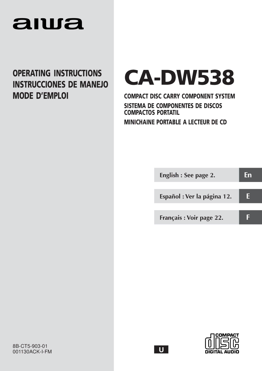 Aiwa CA-DW538 operating instructions 