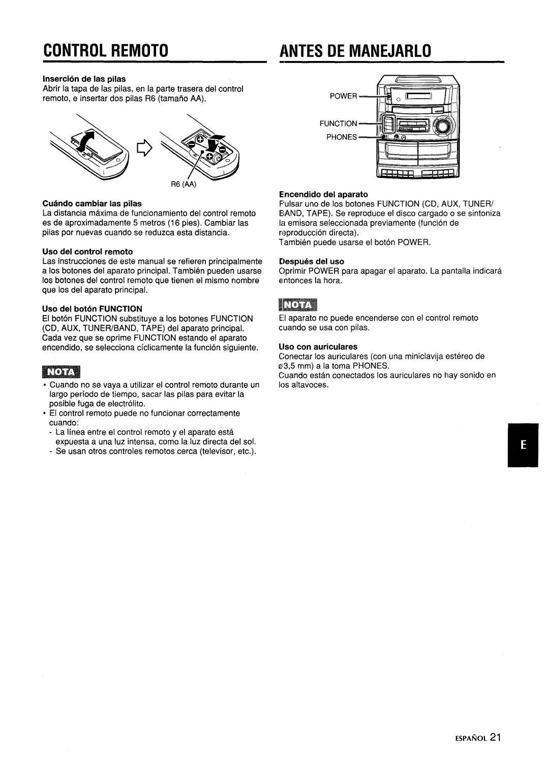 Aiwa CA-DW635 manual Control Remoto, Antes DE Manejarlo 