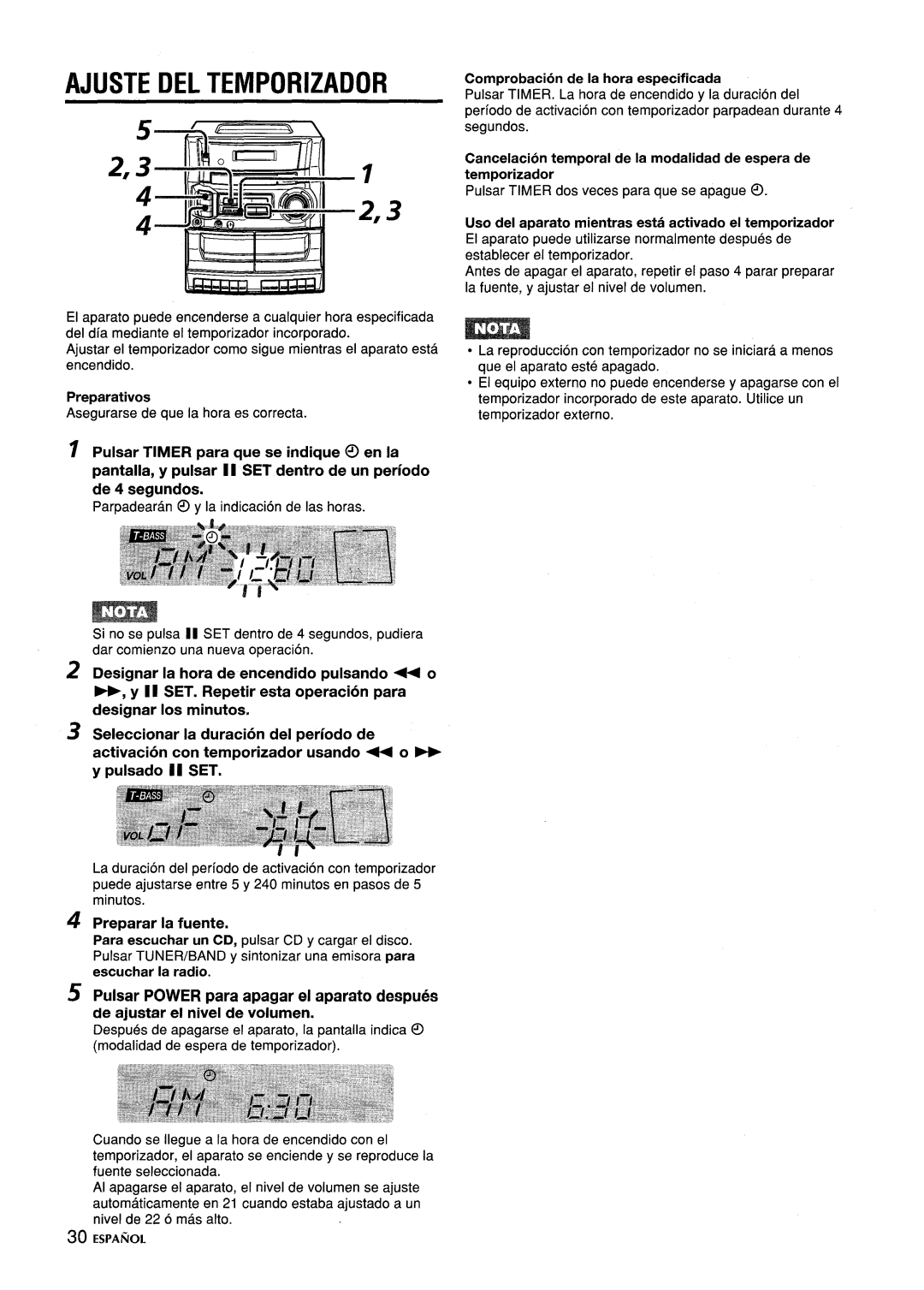 Aiwa CA-DW635 manual Ajuste DEL Temporizador, 1I SET 