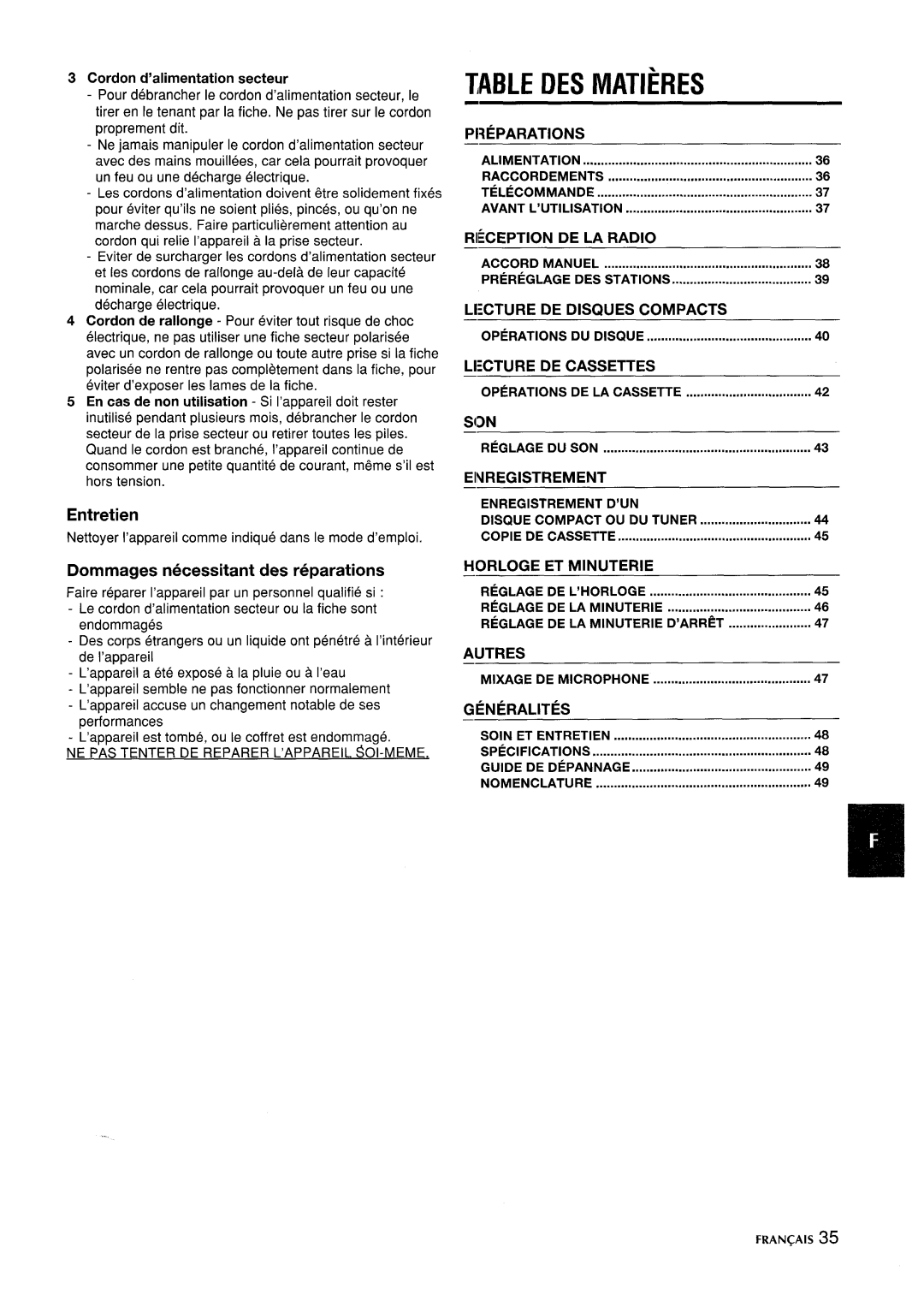 Aiwa CA-DW635 manual Iviatieres 