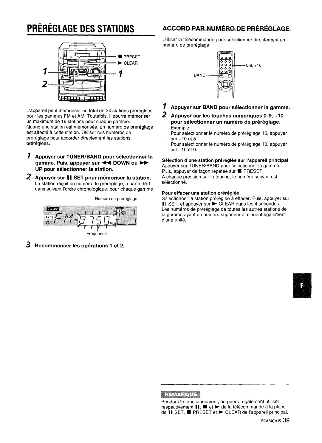 Aiwa CA-DW635 manual Un maximum de 16 stations pour chaque gamme, Recommence Ies operations 1 et, 0000-9, +1o, FRANqAIS 