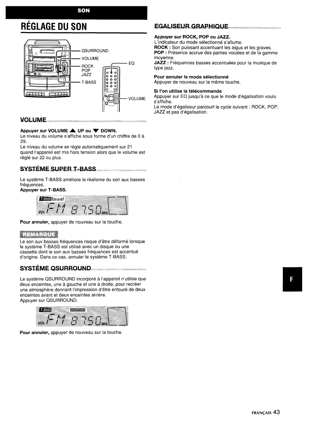 Aiwa CA-DW635 manual Reglage DU SON, Pour annuler Ie mode selectionne, Si I’on utilise la telecommande, Appuyer sur T-BASS 