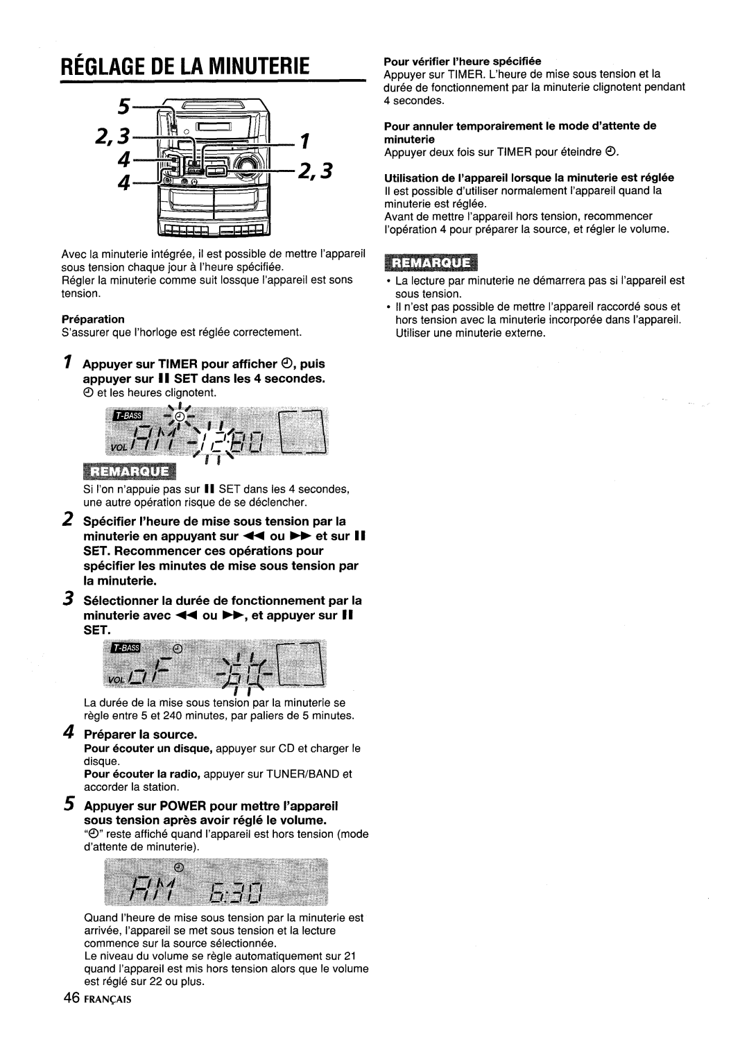 Aiwa CA-DW635 manual Reglage DE LA Minuterie, Preparation, Preparer la source 