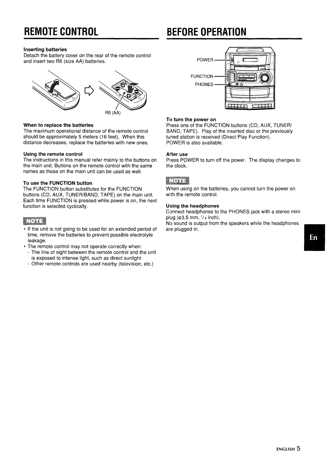 Aiwa CA-DW635 manual Remote Control, Before Operation 