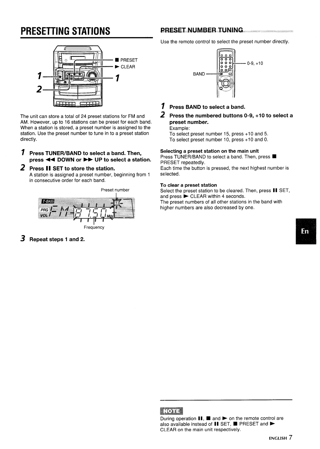 Aiwa CA-DW635 manual Presetting Stations, Repeat steps 1, To clear a preset station 