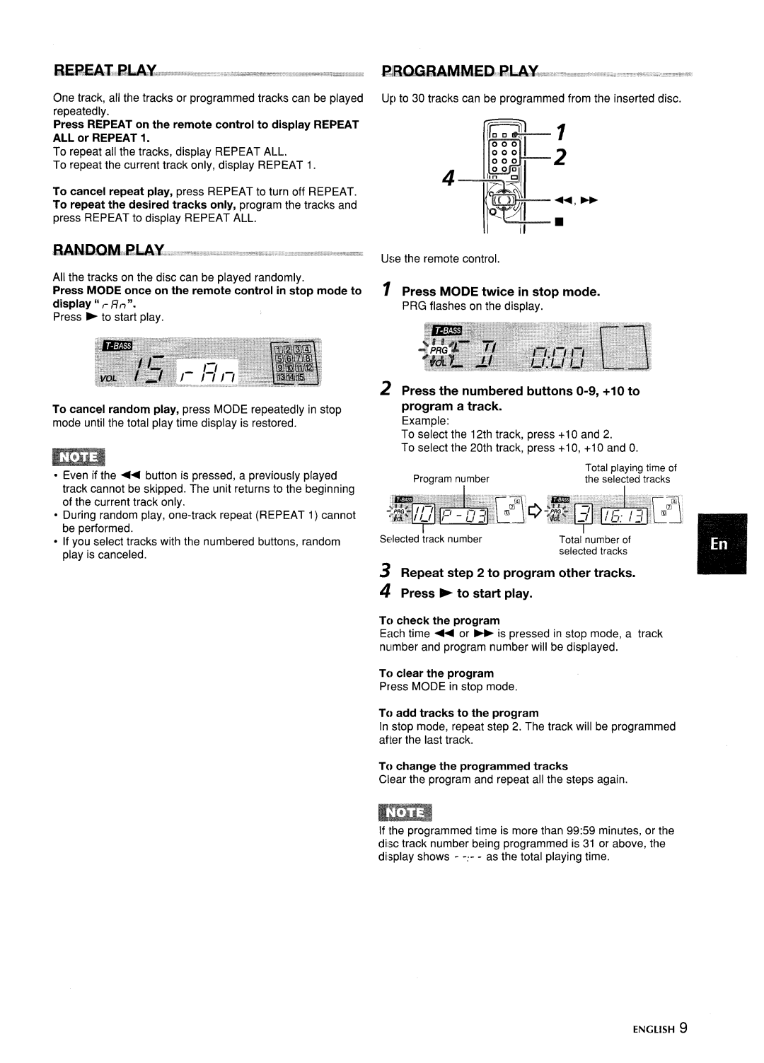 Aiwa CA-DW635 manual Press Mode twice in stop mode, Press the numbered buttons O-9, +10 to program a track 