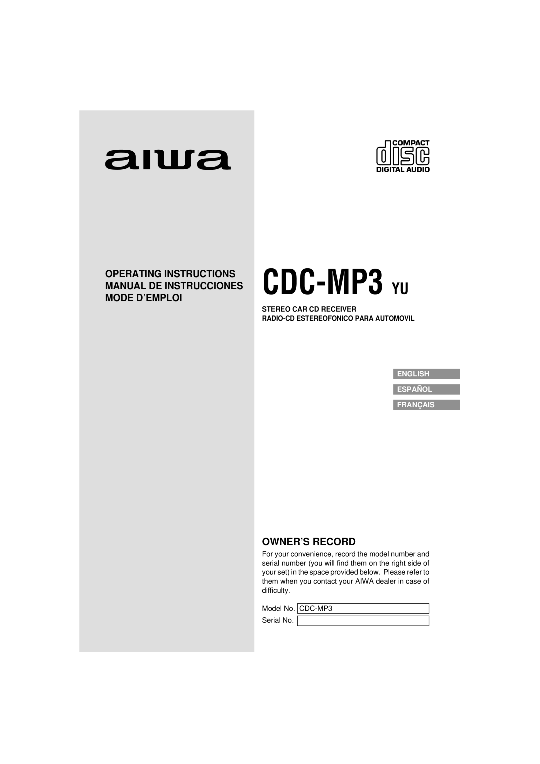 Aiwa CDC-MP3 YU operating instructions 