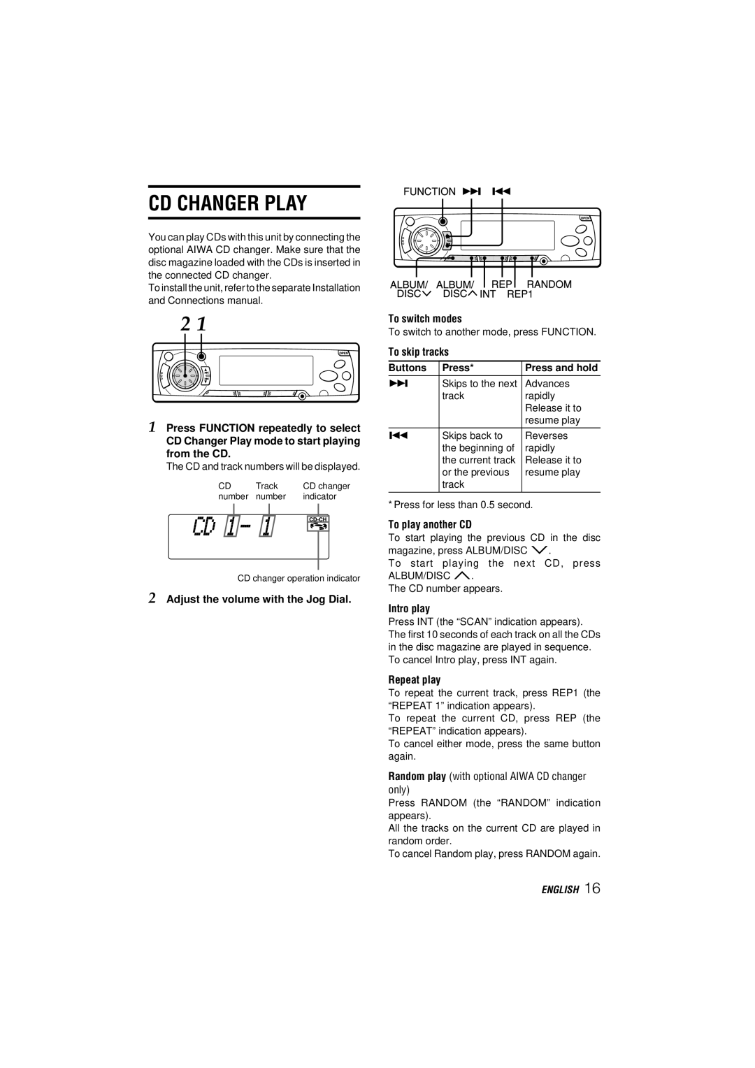 Aiwa CDC-MP3 YU operating instructions CD Changer Play 