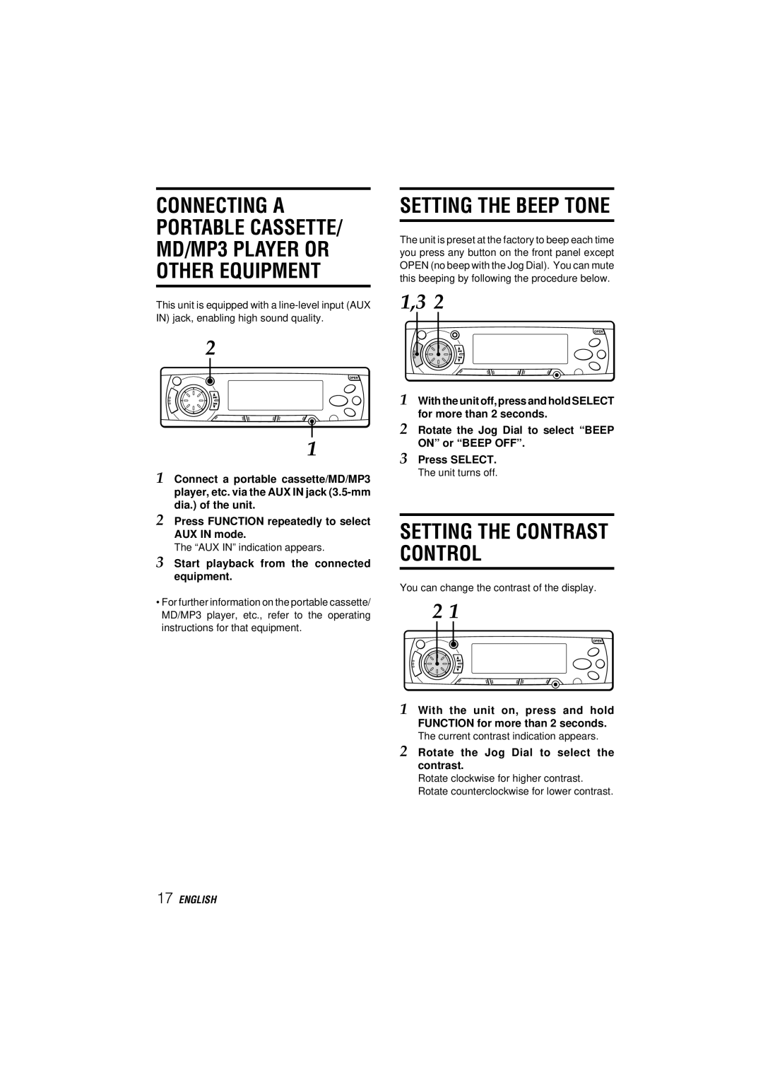 Aiwa CDC-MP3 YU Start playback from the connected equipment, Rotate the Jog Dial to select the contrast 