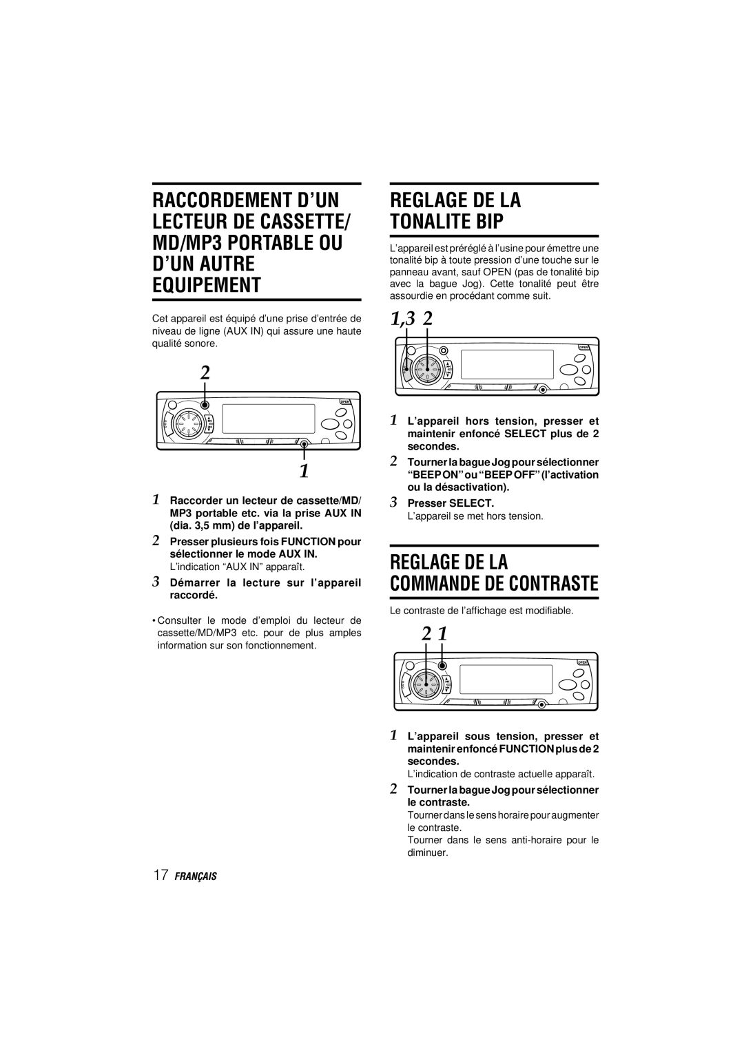 Aiwa CDC-MP3 YU operating instructions Reglage DE LA Tonalite BIP, Démarrer la lecture sur l’appareil raccordé 