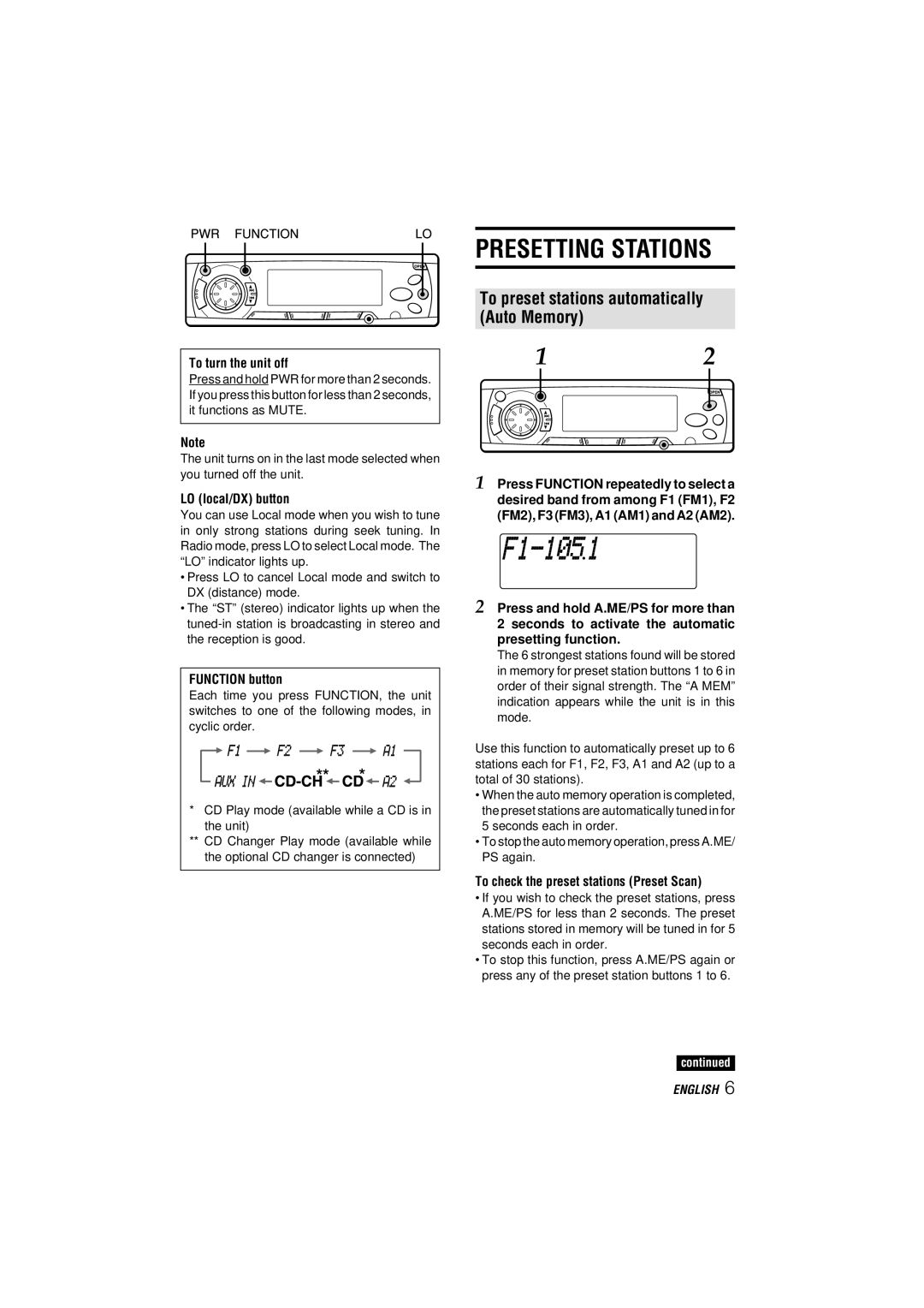 Aiwa CDC-MP3 YU operating instructions Presetting Stations, To preset stations automatically Auto Memory 