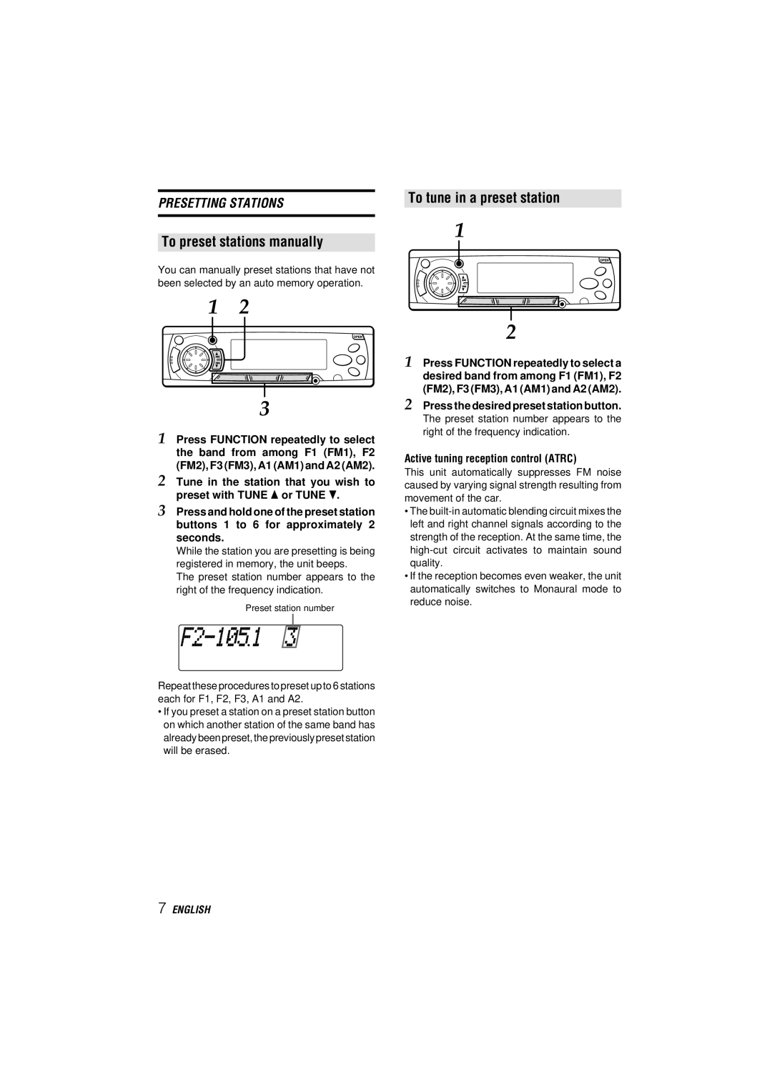 Aiwa CDC-MP3 YU To preset stations manually, To tune in a preset station, Press the desired preset station button 