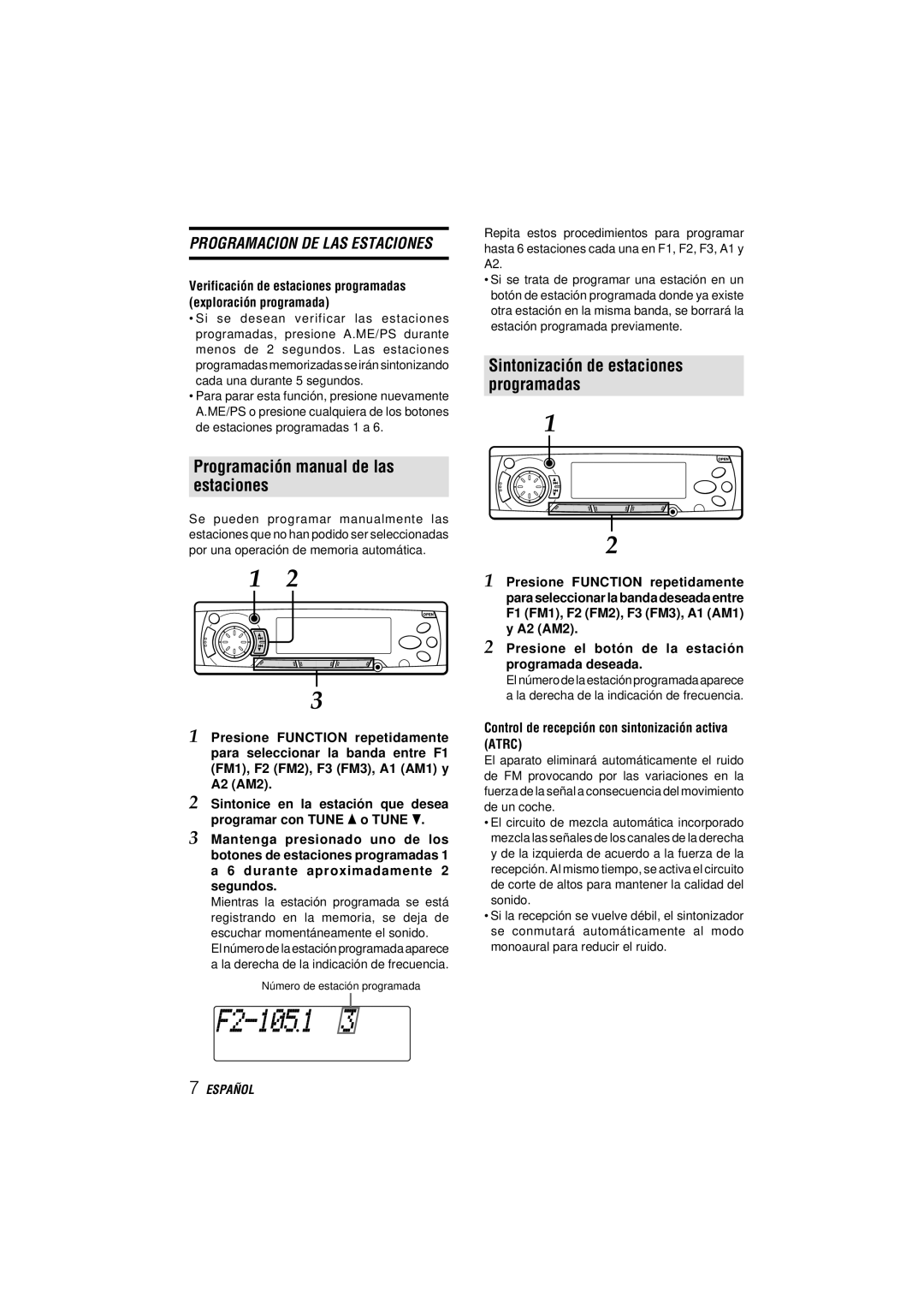 Aiwa CDC-MP3 manual Programacion DE LAS Estaciones, Control de recepción con sintonización activa Atrc 