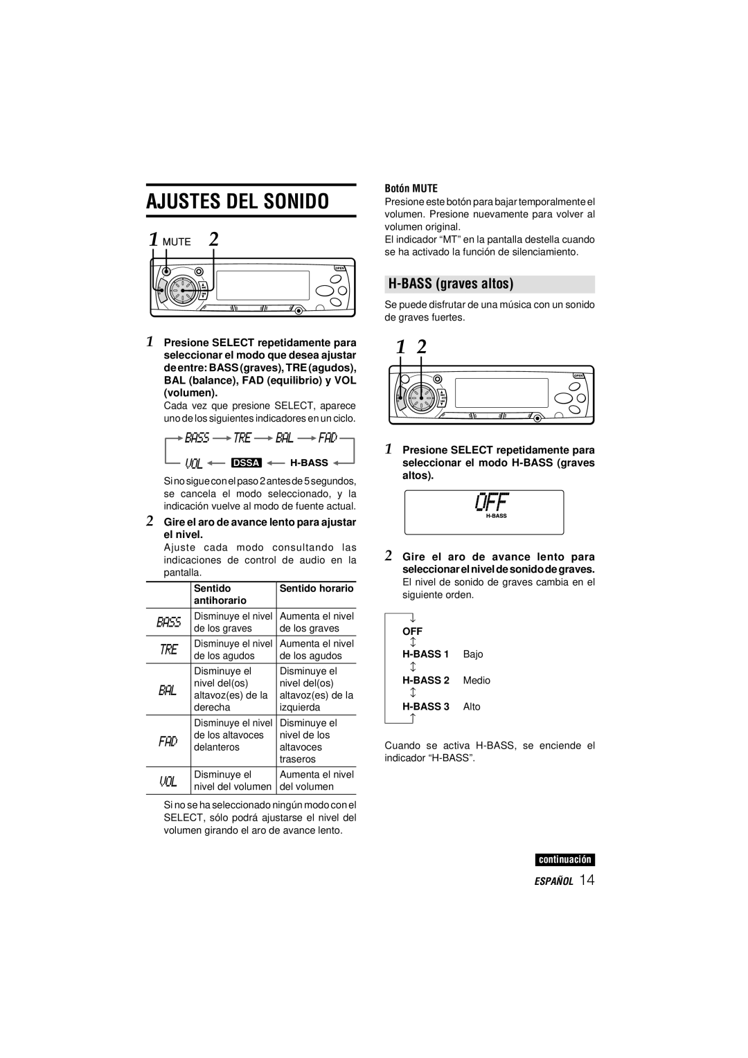 Aiwa CDC-MP3 manual Ajustes DEL Sonido, Bass graves altos 