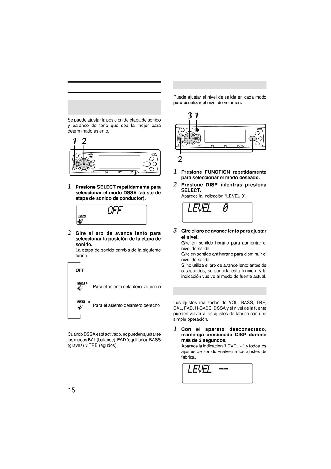 Aiwa CDC-MP3 manual Conductor, Ajustador de nivel de fuente, Volviendo a los ajustes de fábrica 