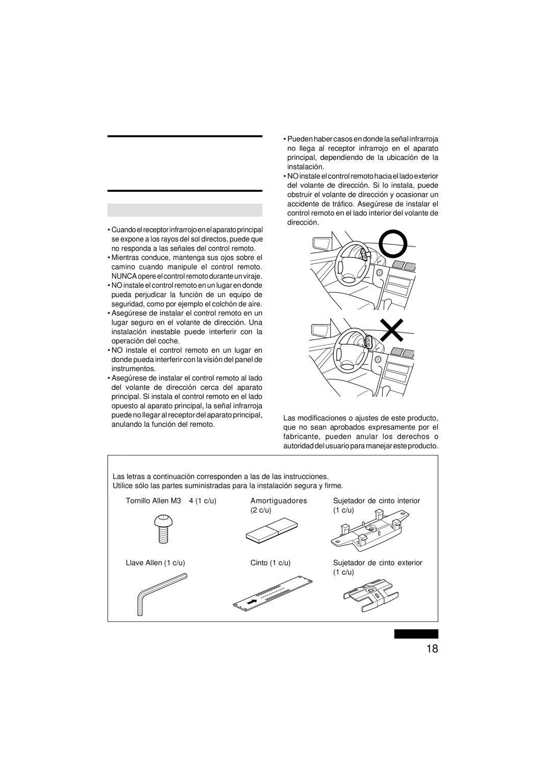 Aiwa CDC-MP3 manual Control Remoto, Precauciones, Juego de instalación suministrado 