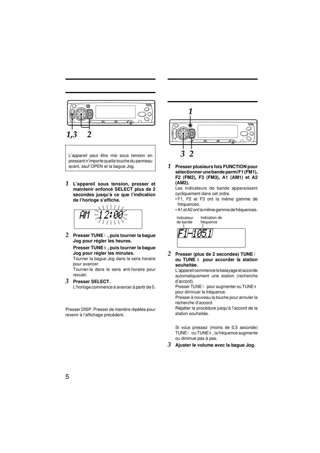 Aiwa CDC-MP3 Pour mettre l’appareil sous tension, Presser Select, Affichage de l’horloge quand l’appareil est sous tension 