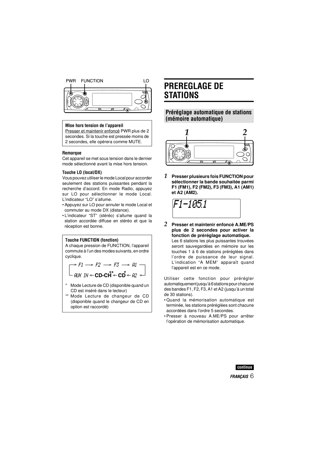 Aiwa CDC-MP3 manual Prereglage DE Stations, Préréglage automatique de stations Mémoire automatique, Touche LO local/DX 