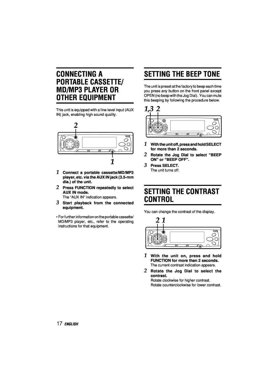 Aiwa CDC-MP3 manual Setting The Beep Tone, Setting The Contrast Control, English 