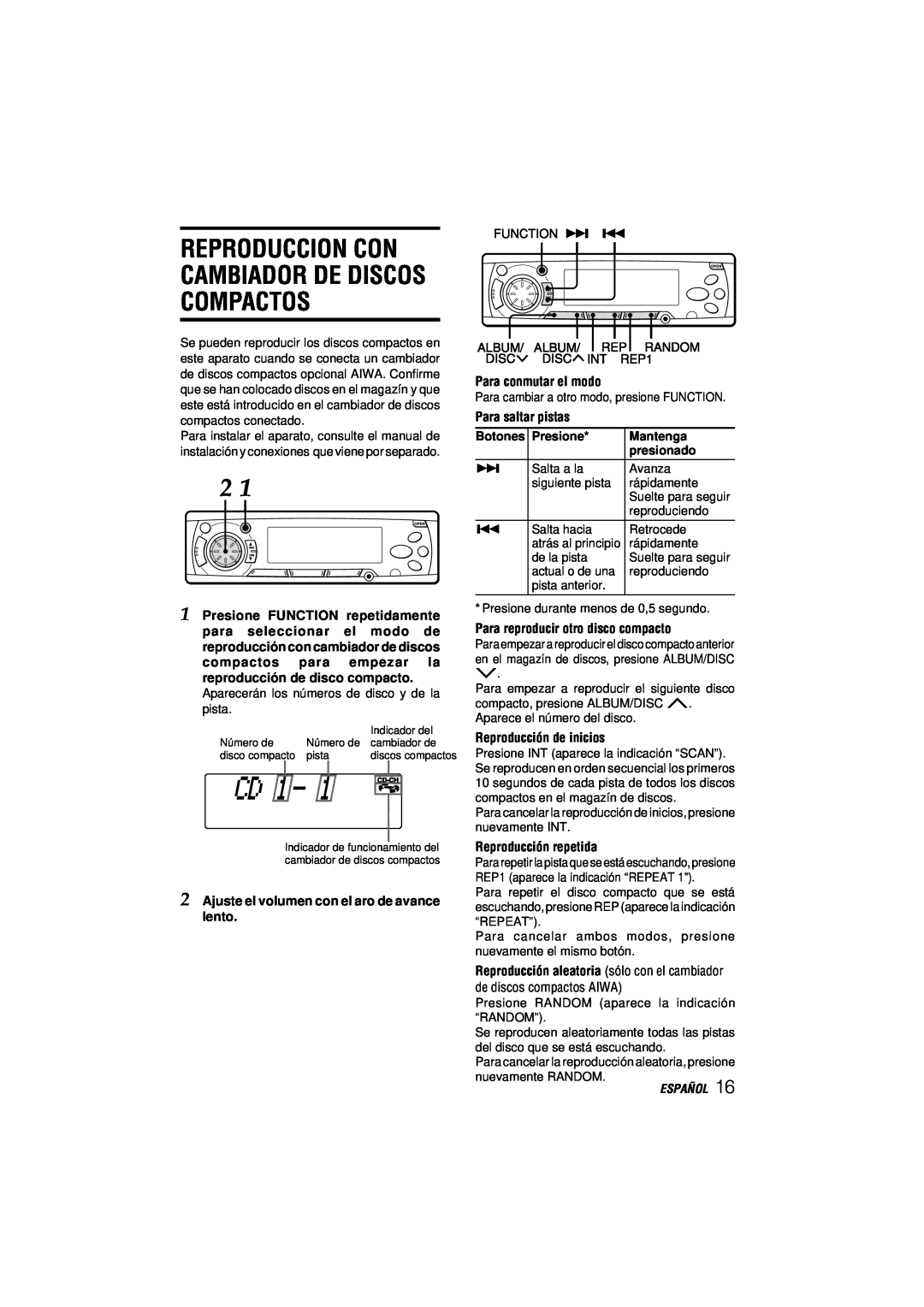 Aiwa CDC-MP3 manual Reproduccion Con Cambiador De Discos Compactos, Español 