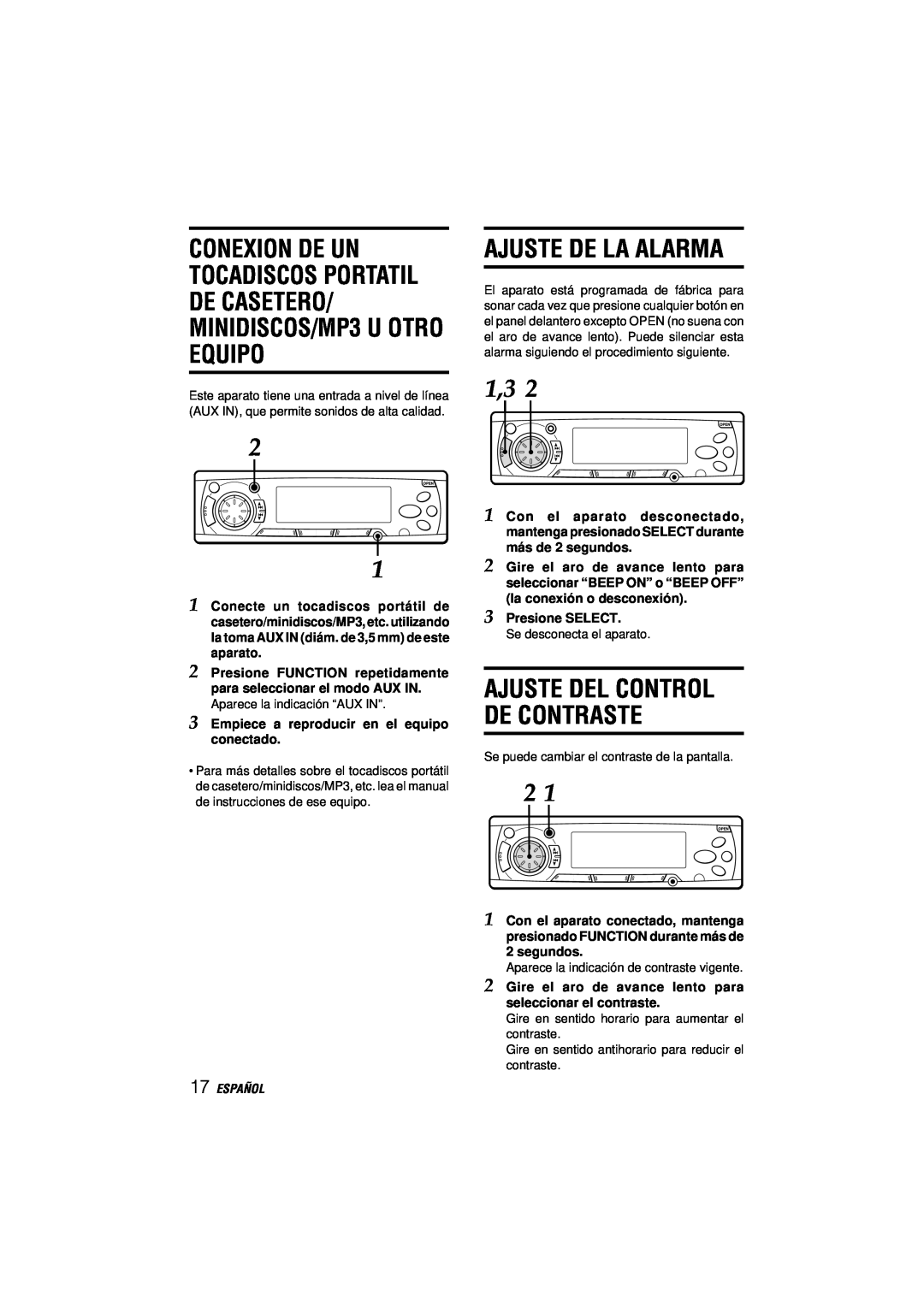 Aiwa CDC-MP3 manual Ajuste De La Alarma, Ajuste Del Control De Contraste, Español 
