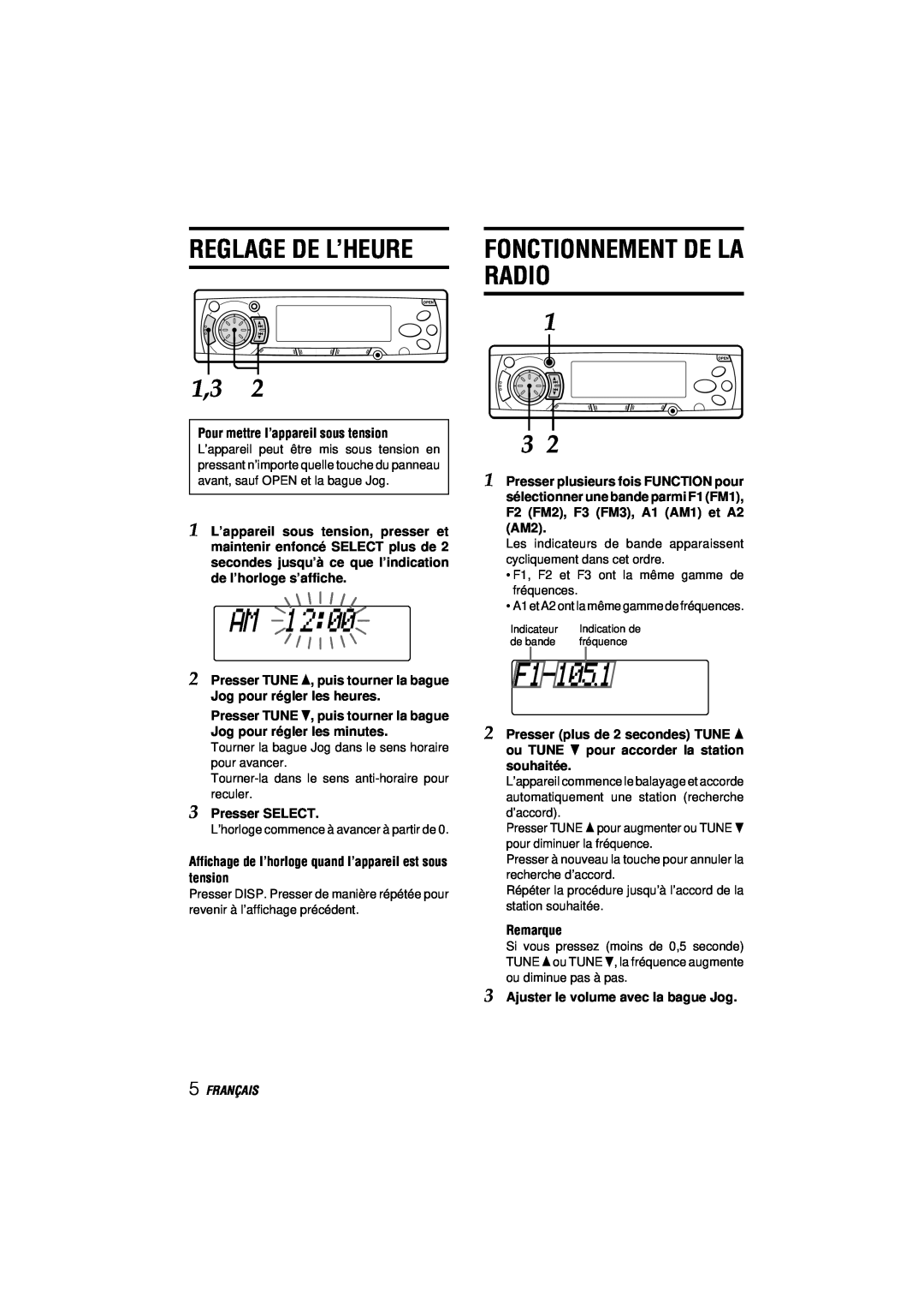 Aiwa CDC-MP3 manual Reglage De L’Heure, Fonctionnement De La, Français, Radio 