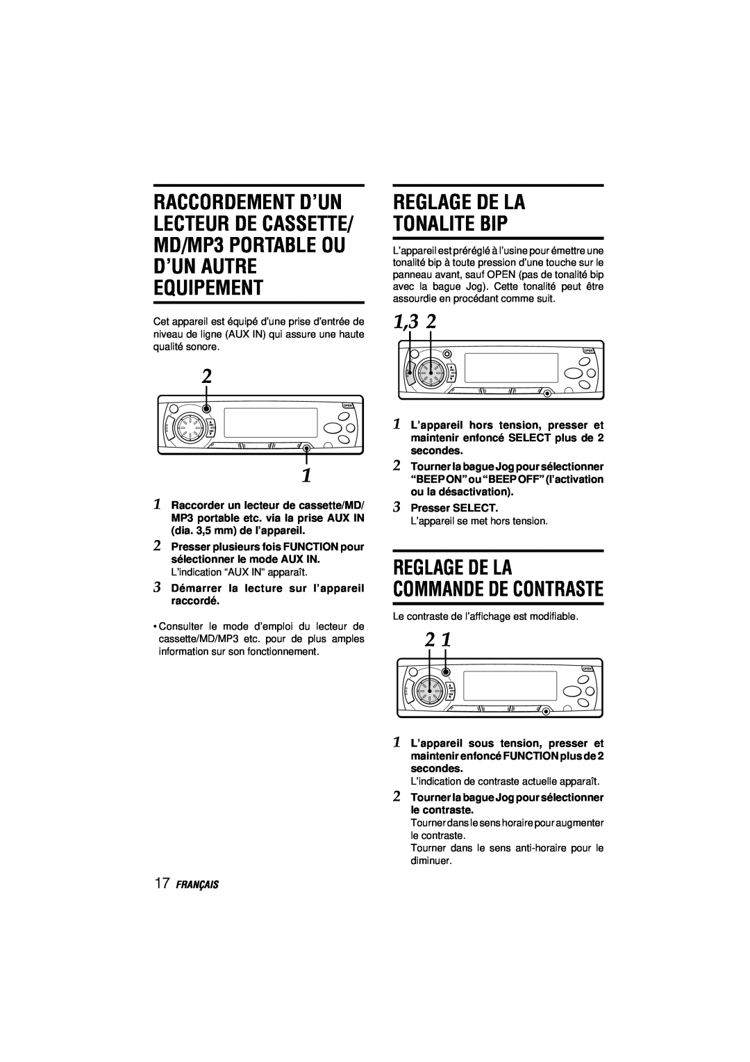 Aiwa CDC-MP3 manual Reglage De La Tonalite Bip, Reglage De La Commande De Contraste, Français 