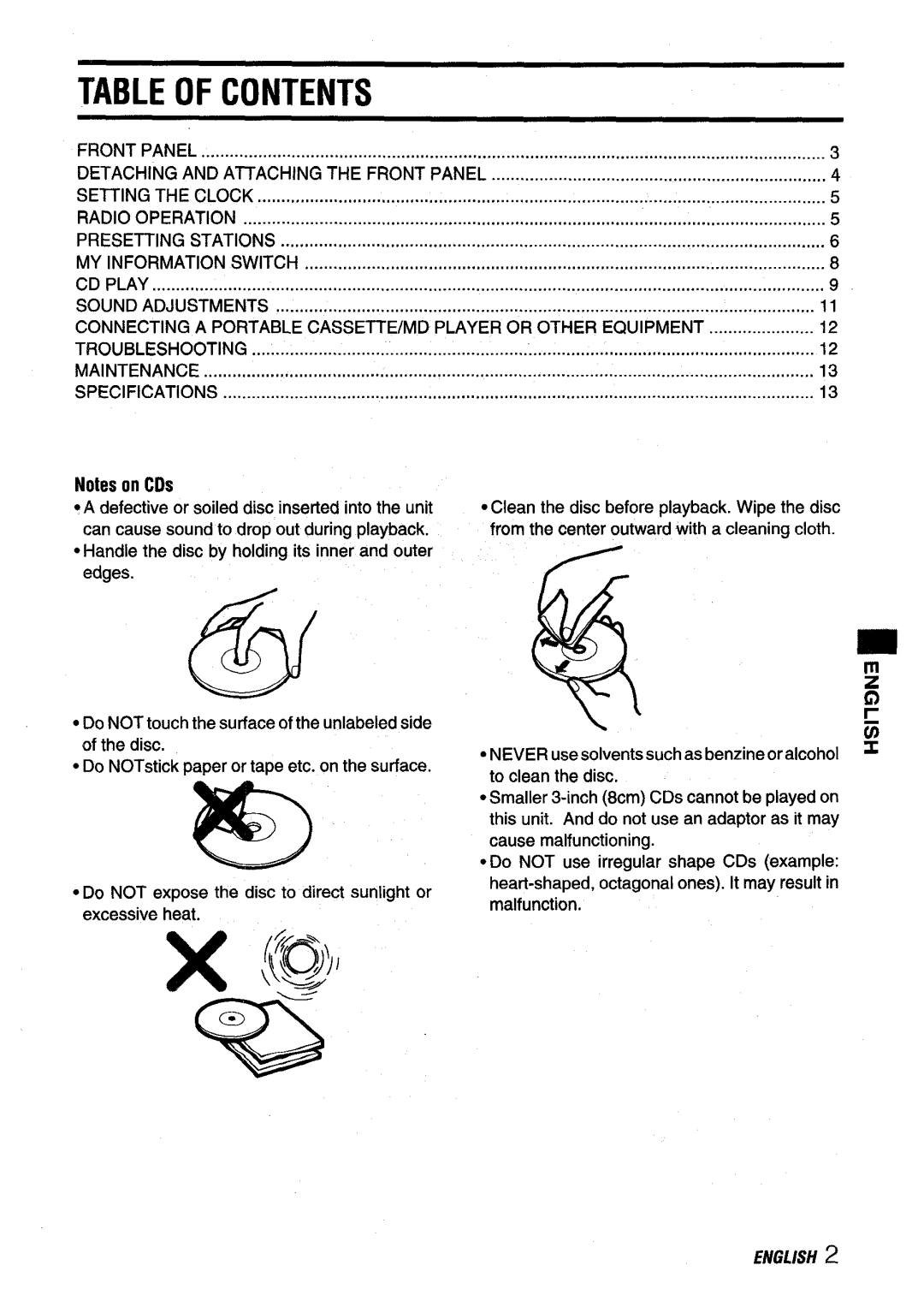 Aiwa CDC-X116 manual Table of Contents 