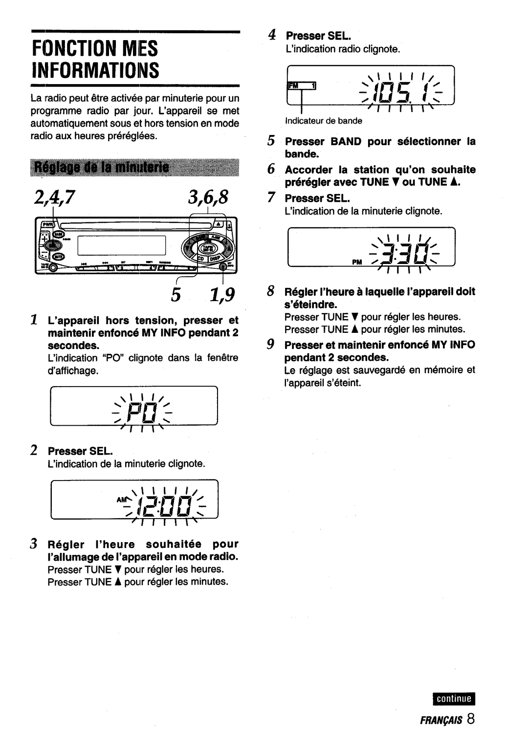 Aiwa CDC-X116 manual Fonction Mies Informations, Presser SEL ’indicationde la mirmterieclignote 