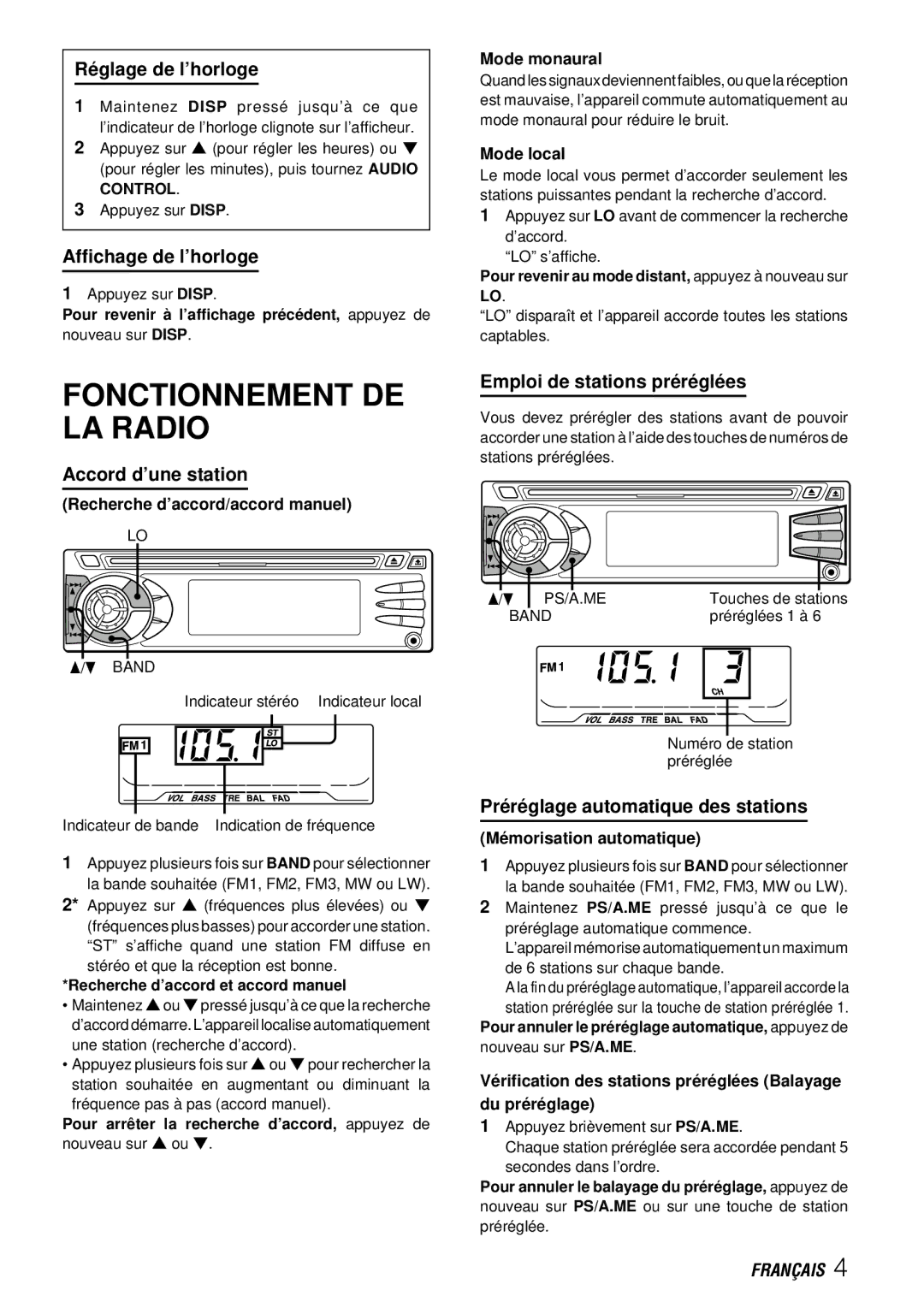 Aiwa CDC-X227 YZ operating instructions Fonctionnement DE LA Radio 