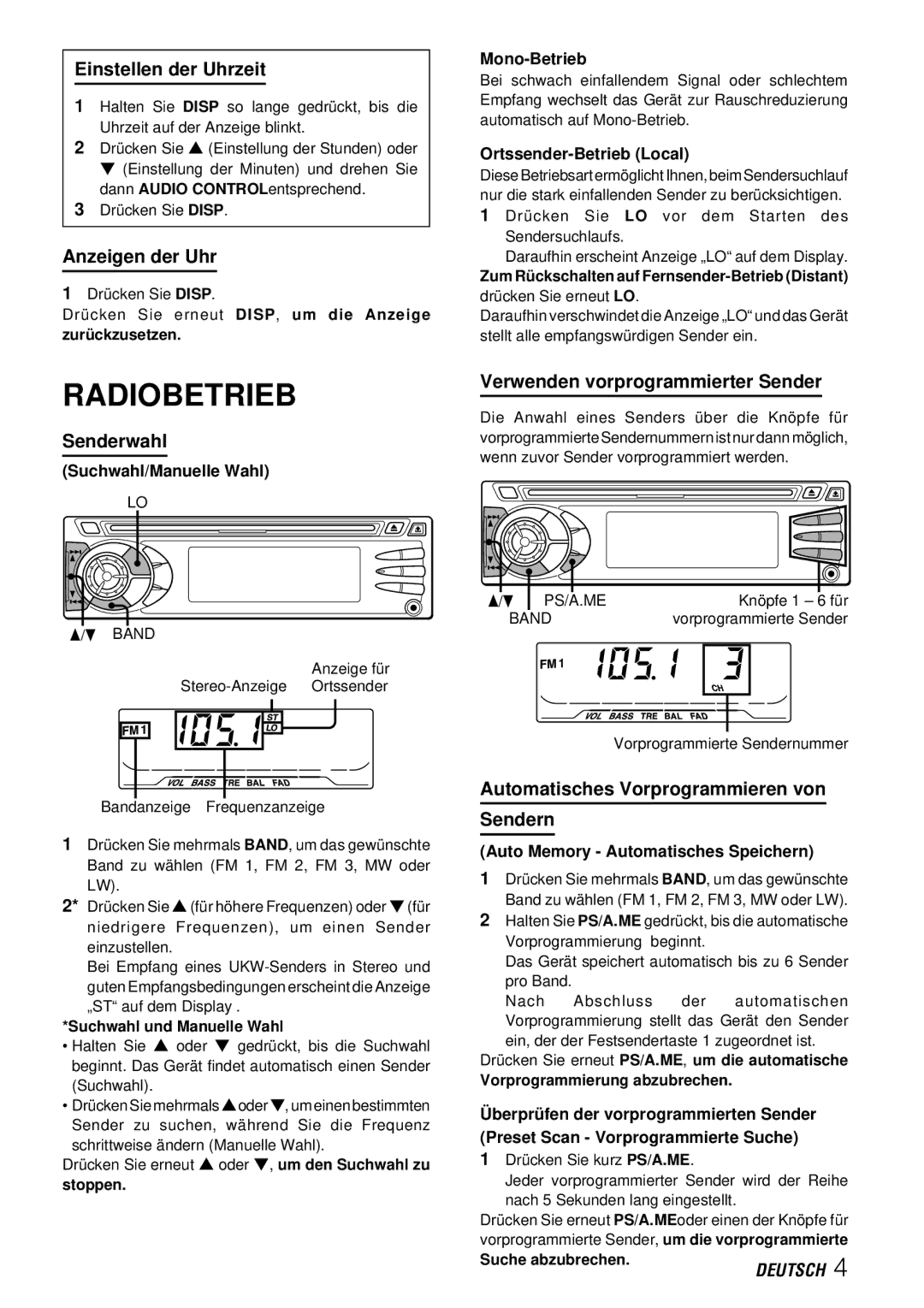 Aiwa CDC-X227 YZ operating instructions Radiobetrieb 