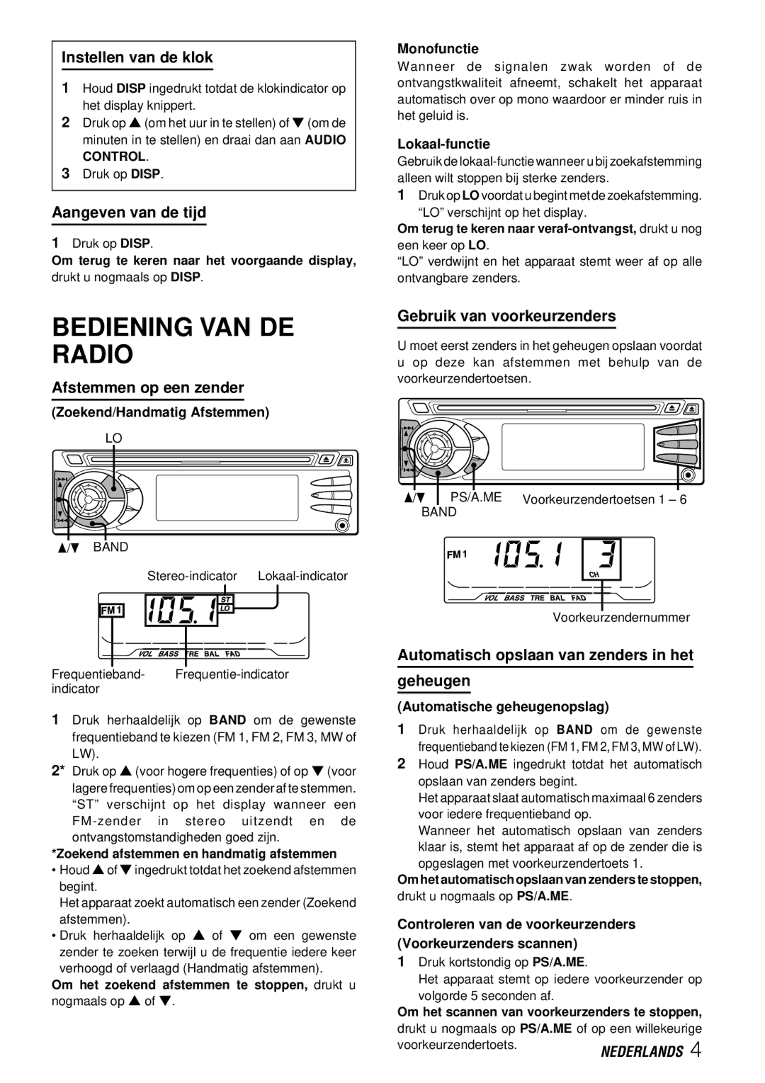 Aiwa CDC-X227 YZ operating instructions Bediening VAN DE Radio 