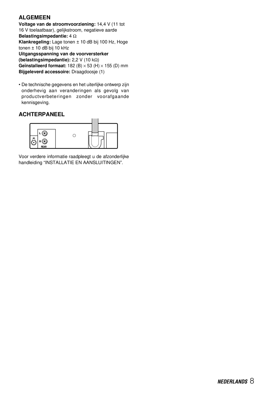 Aiwa CDC-X227 YZ operating instructions Algemeen, Achterpaneel 