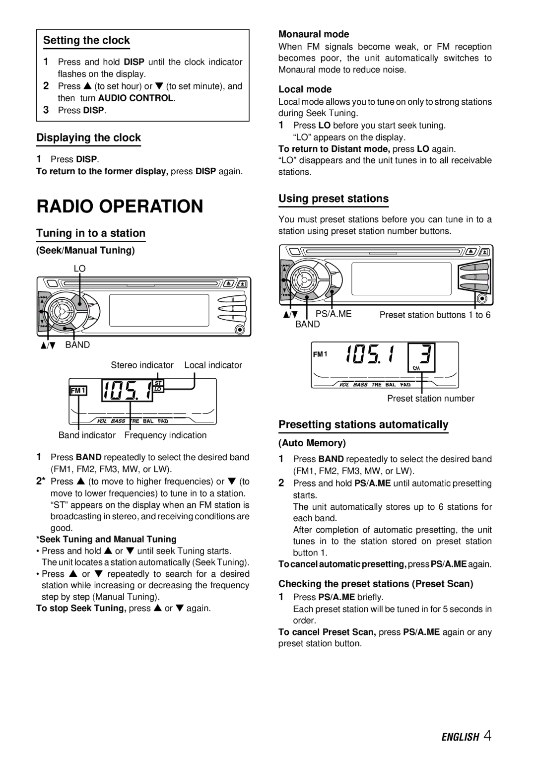 Aiwa CDC-X227 YZ operating instructions Radio Operation 